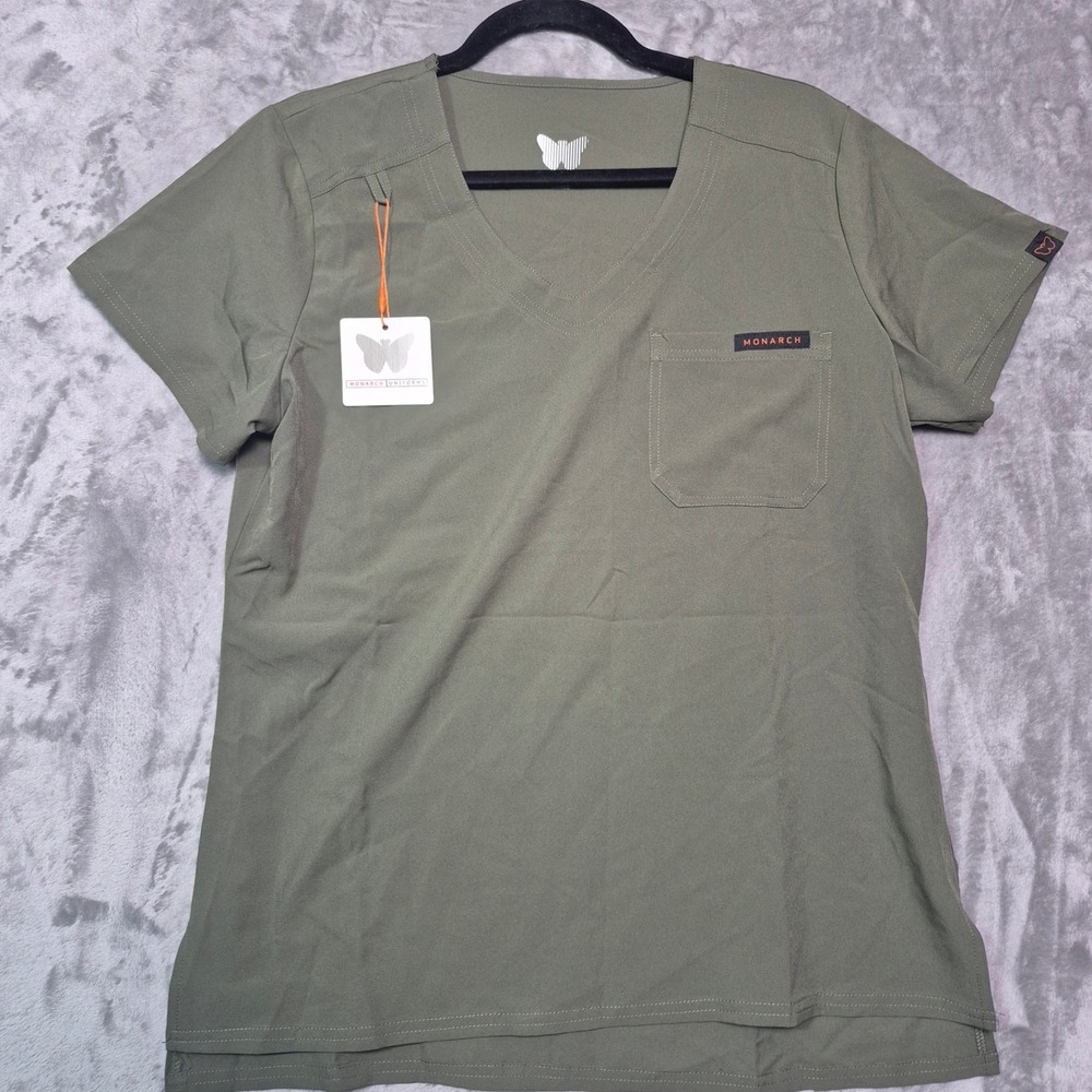 Monarch Uniforms Womens V-Neck Scrub Top Olive Green Size Large 3103 NWT